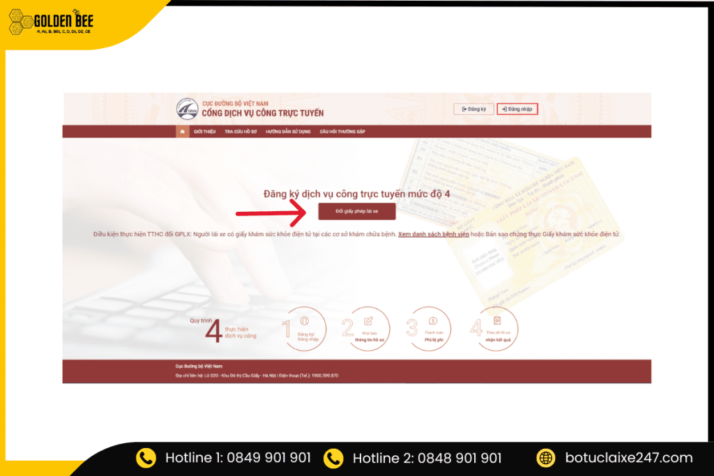 thủ tục đăng ký cấp đổi giấy phép lái xe qua mạng - chọn dịch vụ