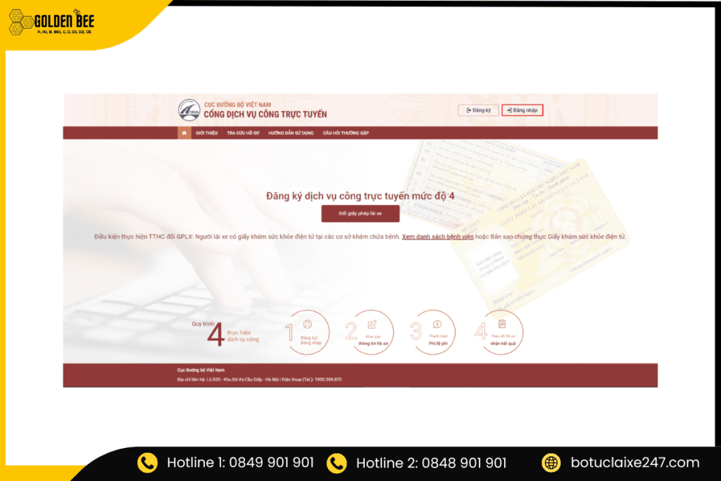 thủ tục đăng ký cấp đổi giấy phép lái xe qua mạng - trang chủ